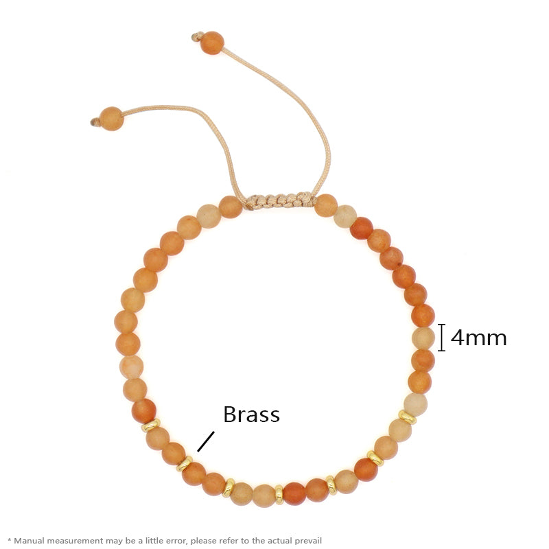 Custom 4mm Gemstone Natural Stone Beads Gold Plated Brass Charm Woven Cord Handmade Ajustable Macrame Knot Bracelet For Women