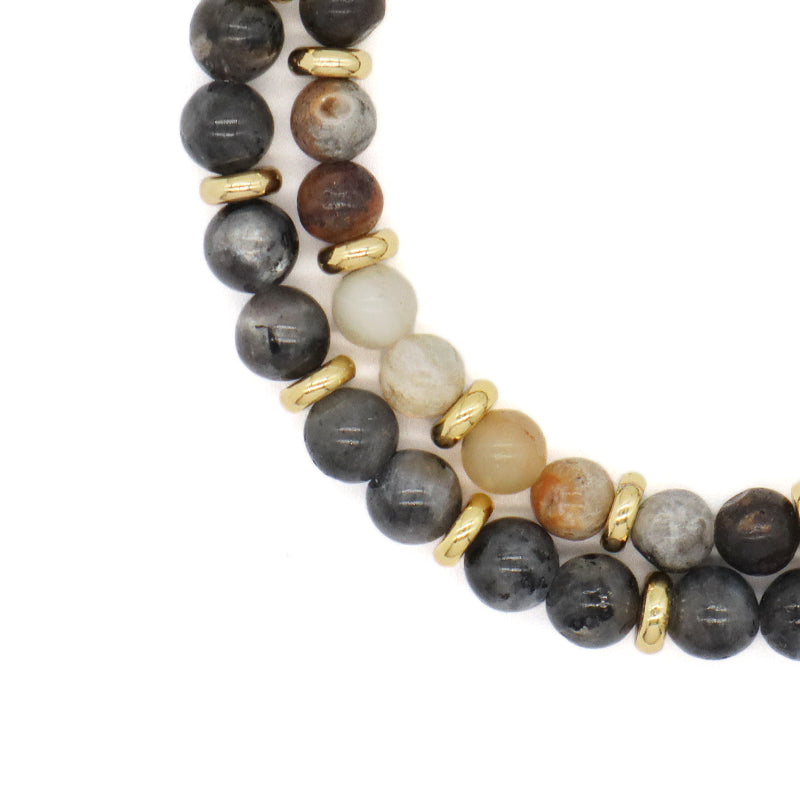 Custom Wholesale Handmade Women Gold Plated Charm Ajustable Woven Cord Macrame 6mm Round Natural Stone Beads Gemstone Bracelet