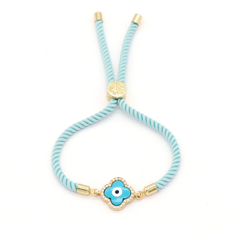 Wholesale Custom Handmade Gift OEM Blue Eyes Charm Jewelry Women Ajustable Rope CZ Gold Plated Enamel Shell Evil eyes Bracelet