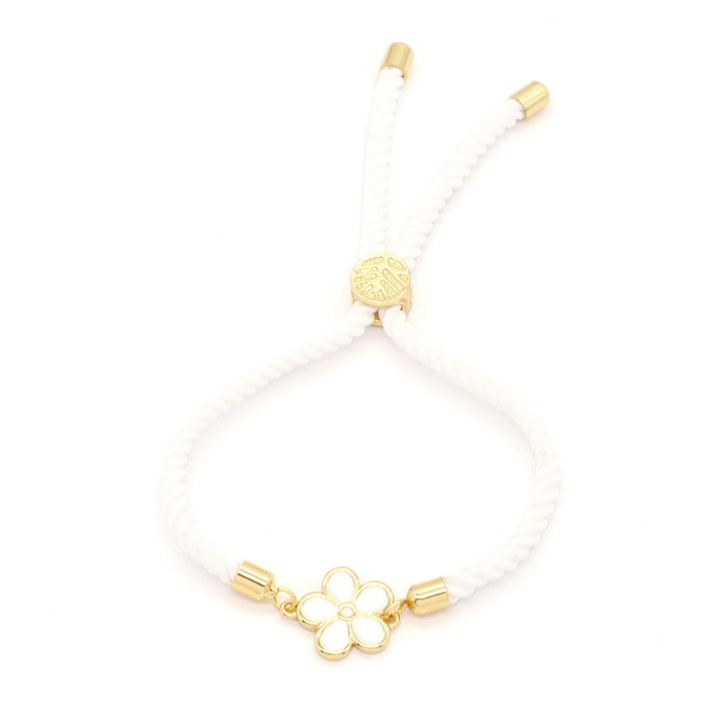 Fashion Jewelry Wholesale Custom Handmade OEM Ajustable Rope CZ Gold Plated Colorful Enamel Flower Bracelet for Women Gift