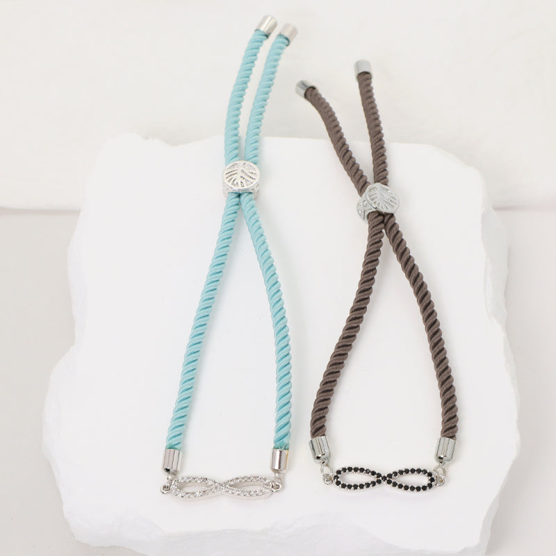Ajustable Rope OEM China Factory Handmade Wholesale Custom Charm Jewelry CZ Rhodium Plated Infinite Bracelet For Women Gift