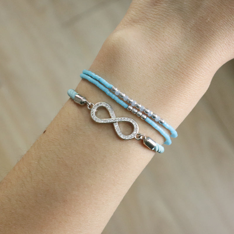 Women Gift Jewelry OEM China Factory Handmade Wholesale Customized CZ Rhodium Plated Ajustable Rope Infinite Charm Bracelet