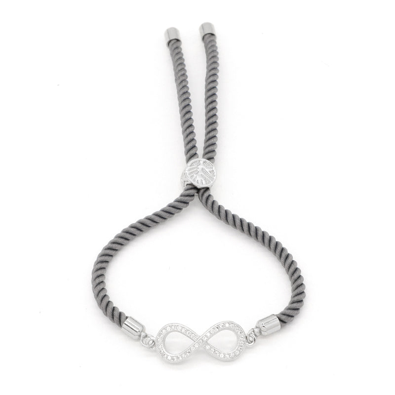 Women Gift Jewelry OEM China Factory Handmade Wholesale Customized CZ Rhodium Plated Ajustable Rope Infinite Charm Bracelet