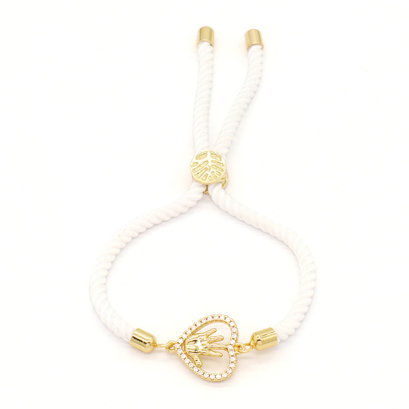 New Arrival Handmade Women Gift OEM Factory Wholesale Custom Jewelry Ajustable Rope CZ Gold Plated Heart Hand Charm Bracelet