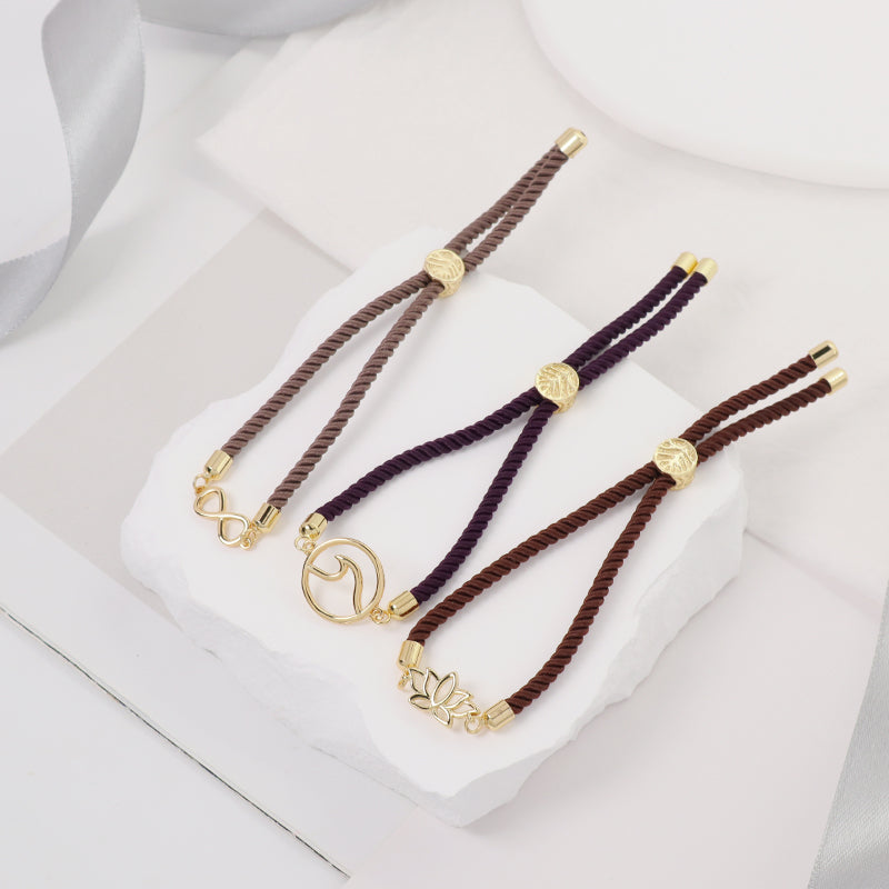 OEM Factory Wholesale Custom Handmade Lotus Charm Bracelet Women Gift Jewelry Ajustable Rope Gold Plated Lotus Flower Bracelet