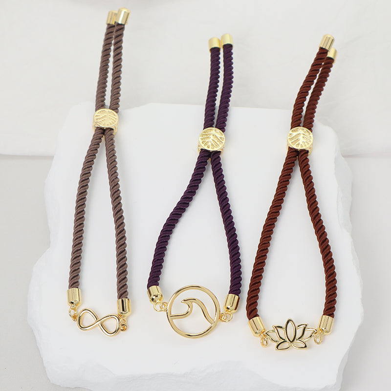 OEM Factory Wholesale Custom Handmade Lotus Charm Bracelet Women Gift Jewelry Ajustable Rope Gold Plated Lotus Flower Bracelet