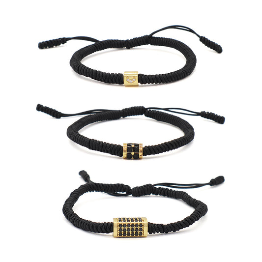 Ajustable Rope Woven Braided Jewelry OEM Customized Wholesale Women Men Gold Plated Connector Moon Charm Handmade Macrame Bracelet