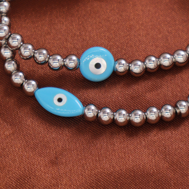 Fashionable OEM Wholesale Customized Blue Eyes Shell Charm Jewelry Handmade Stainless Steel Beads Evil Eyes Bracelet For Women