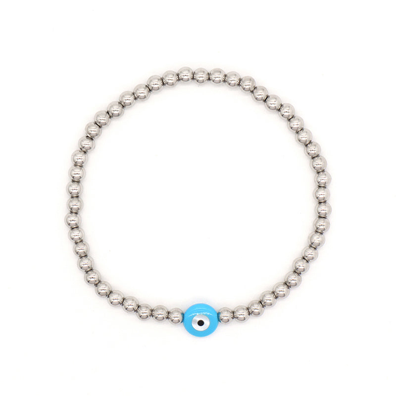 Fashionable OEM Wholesale Customized Blue Eyes Shell Charm Jewelry Handmade Stainless Steel Beads Evil Eyes Bracelet For Women