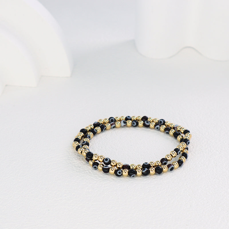 Customized OEM Wholesale Manufacture Fashion Handmade 4mm Gold Plated Coloured Glaze Evil Eyes Beads Bracelet For Women