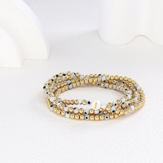 Manufacture Factory Custom OEM Wholesale Fashion Handmade 4mm Gold Plated Coloured Glaze Evil Eyes Beads Bracelet For Women Girl