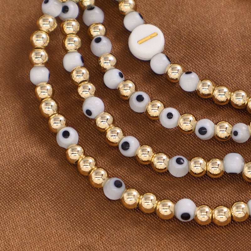 Manufacture Factory Custom OEM Wholesale Fashion Handmade 4mm Gold Plated Coloured Glaze Evil Eyes Beads Bracelet For Women Girl