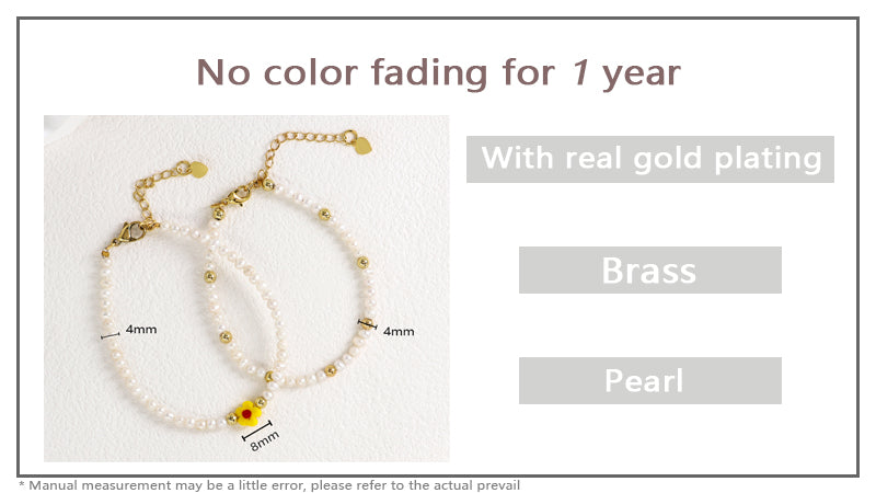 Fashion Custom OEM Wholesale Women Jewelry 4mm Gold Plated Brass Beads Ajustable Handmade Flower Charm Pearl Beads Bracelet