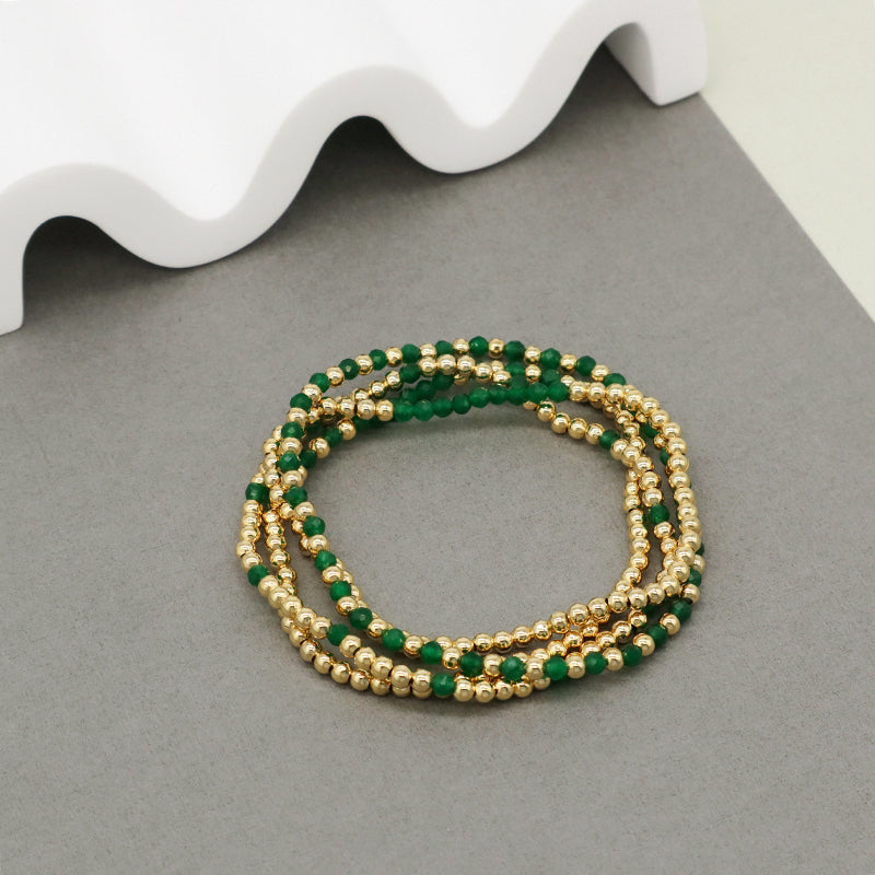 New Arrival Customized Fashion Women Friendship Gold Plated Beaded Handmade Elastic 3mm Green Natural Stone Beads Bracelet