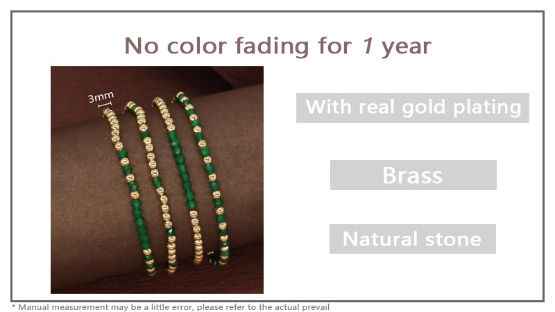 New Arrival Customized Fashion Women Friendship Gold Plated Beaded Handmade Elastic 3mm Green Natural Stone Beads Bracelet