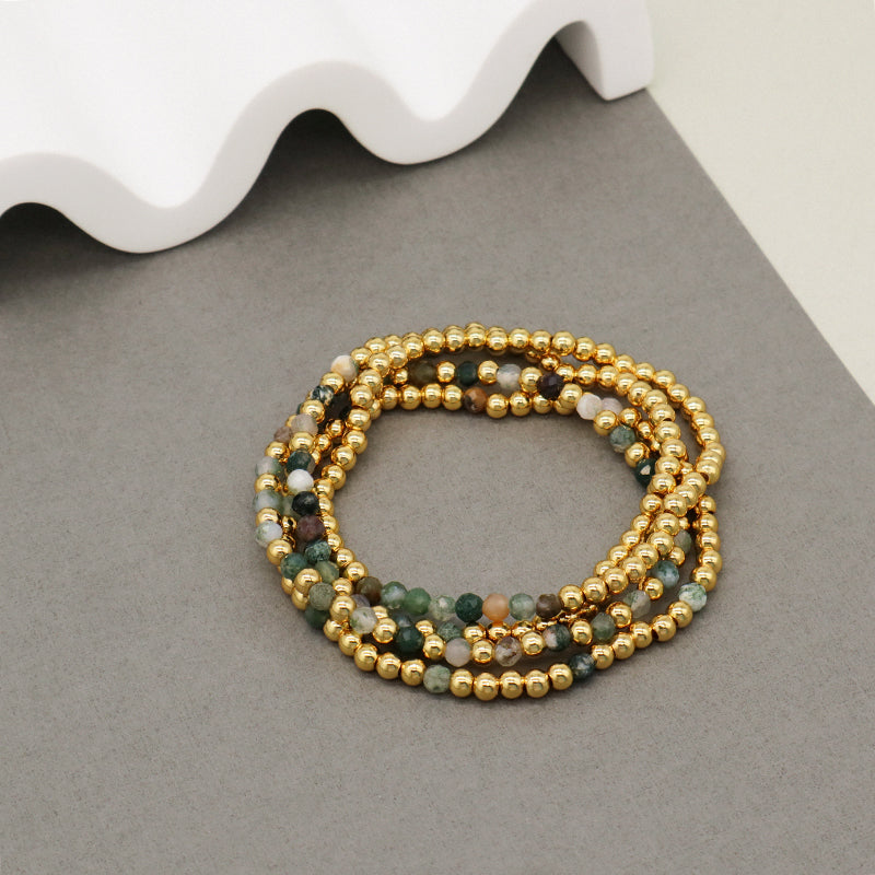 Hot Selling Wholesale Custom Fashion Gold Plated Beads Handmade Elastic 4mm Natural Stone Yoga Beaded Bracelet For Women Gift