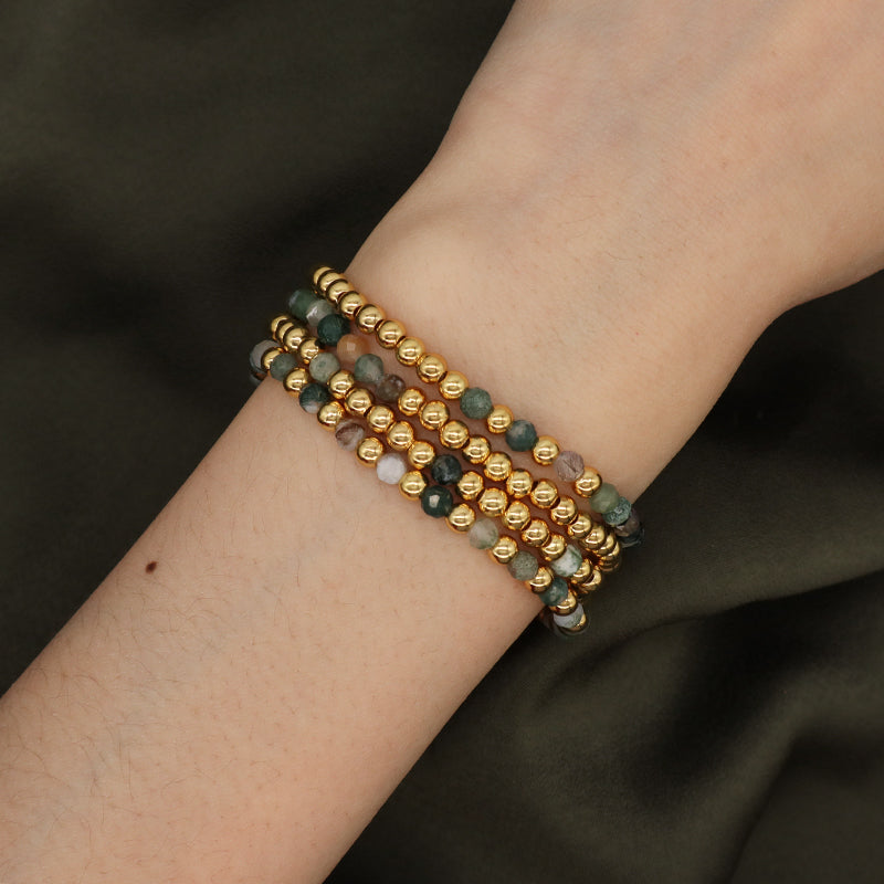 Hot Selling Wholesale Custom Fashion Gold Plated Beads Handmade Elastic 4mm Natural Stone Yoga Beaded Bracelet For Women Gift