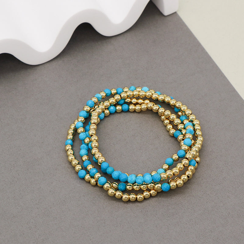 New Bulk Sale Custom Fashion 4mm Gold Plated Beaded Blue Handmade Elastic Gemstone Natural Stone Beads Bracelet For Women Gift