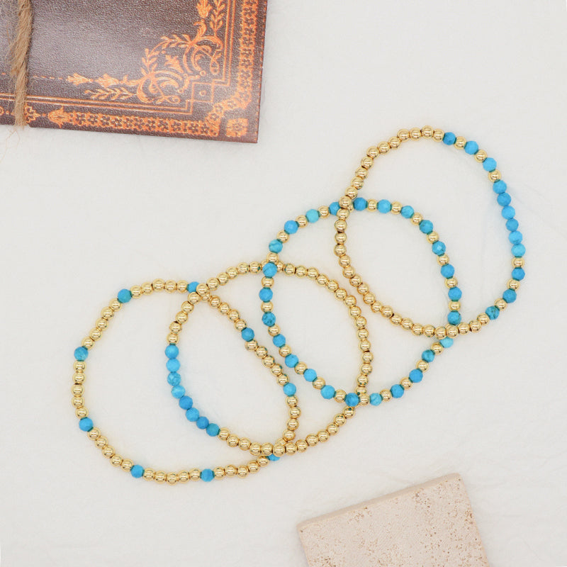 New Bulk Sale Custom Fashion 4mm Gold Plated Beaded Blue Handmade Elastic Gemstone Natural Stone Beads Bracelet For Women Gift
