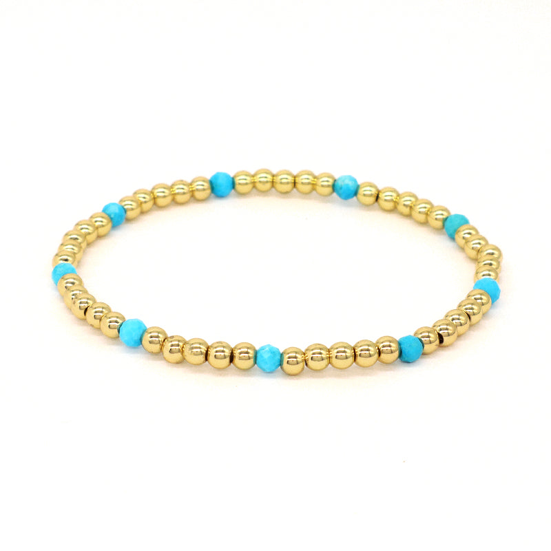 New Bulk Sale Custom Fashion 4mm Gold Plated Beaded Blue Handmade Elastic Gemstone Natural Stone Beads Bracelet For Women Gift