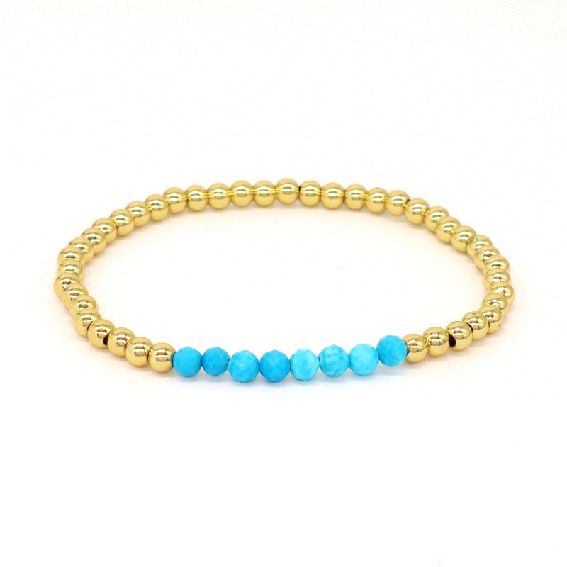 New Bulk Sale Custom Fashion 4mm Gold Plated Beaded Blue Handmade Elastic Gemstone Natural Stone Beads Bracelet For Women Gift