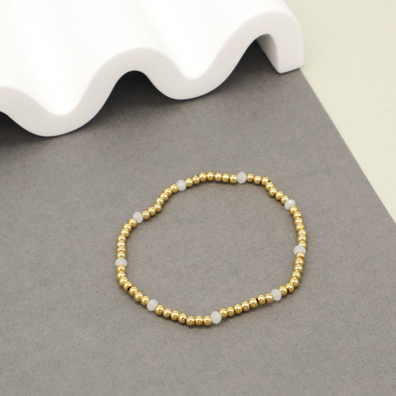 Hot Women Jewelry Fashion Wholesale Handmade Custom Gift Gold Plated Beaded Elastic 3mm Gemstone Natural Stone Beads Bracelet