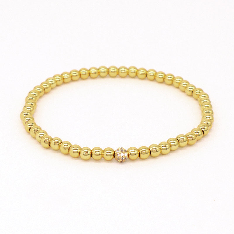 Simple Design Customized China Factory Fashion Women Jewelry Wholesale Handmade Gift CZ Gold Plated Elastic 4mm Beaded Bracelet