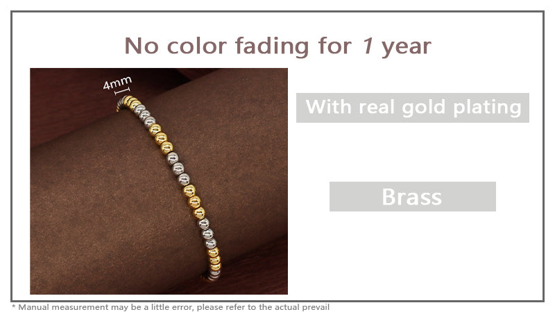 Trendy Women Jewelry Manufacture OEM Custom Factory Wholesale Handmade Gift Rhodium Gold Plated Elastic 4mm Brass Beads Bracelet