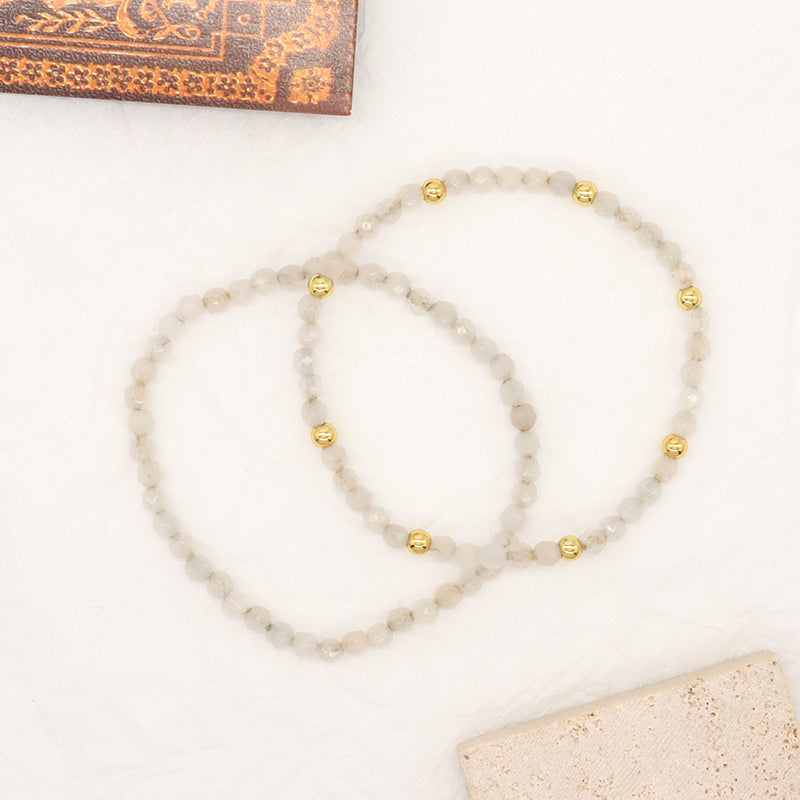 Custom 4mm Gold Plated Beaded Trendy Jewelry Handmade Elastic Gemstone Faceted Natural Stone Beads Bracelet For Women Gift