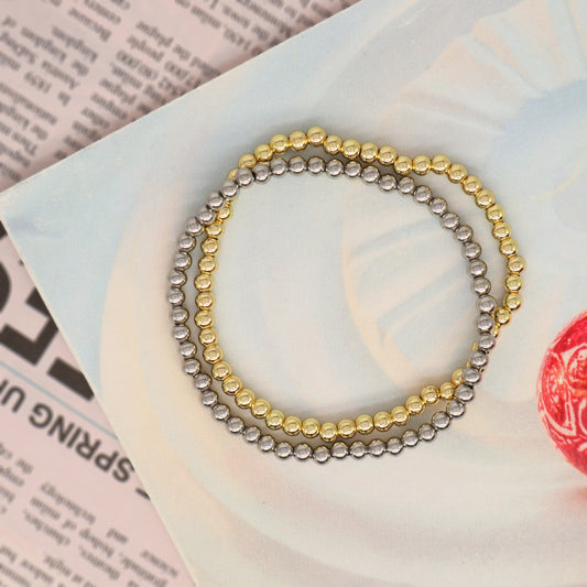 Classic Design Handmade Fashionable Women Jewelry OEM Custom Factory Gift Rhodium Gold Plated Elastic 4mm Brass Beads Bracelet