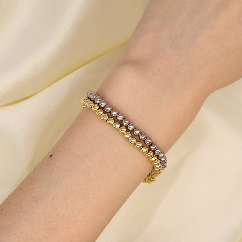 Classic Design Handmade Fashionable Women Jewelry OEM Custom Factory Gift Rhodium Gold Plated Elastic 4mm Brass Beads Bracelet