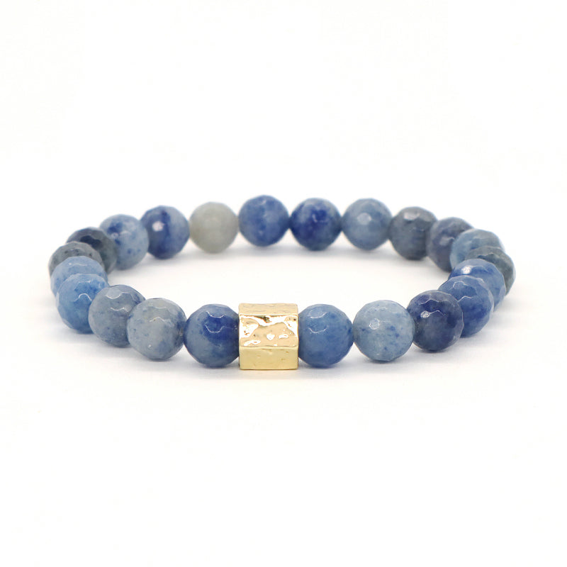 Healing Yoga OEM Custom Handmade Women Jewelry Elastic Gold Plated Brass Charm 8mm Blue Green Black Beads Natural Stone Bracelet