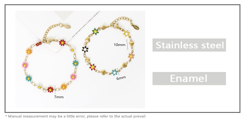 Custom High Quality Popular Women Wholesale Fashion Ajustable Gold Plated Colorful Enamel Flower Stainless Steel Bracelet
