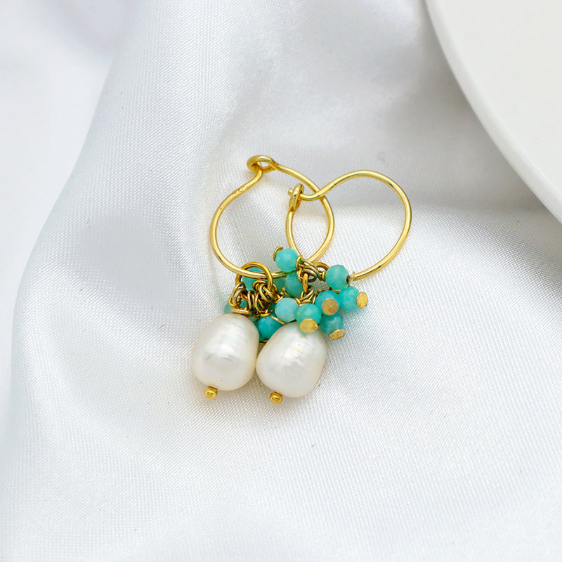 2022 trendy women jewelry 925 sterling silver Natural stone & natural fresh water pearl earring
