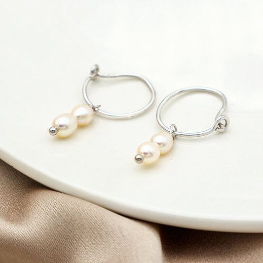 New style Jewelry Wholesale OEM Factory Rhodium Plated 925 sterling silver Fresh Water Pearl Drop Hoop Earrings for Women