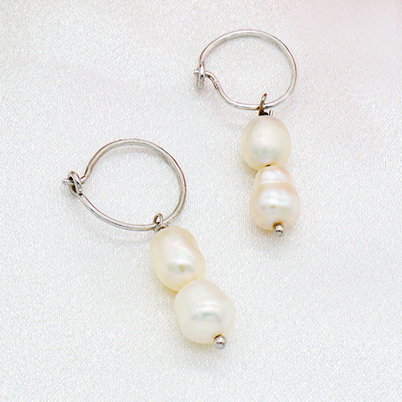 New style Jewelry Wholesale OEM Factory Rhodium Plated 925 sterling silver Fresh Water Pearl Drop Hoop Earrings for Women