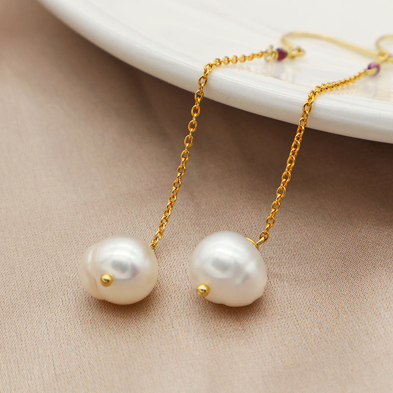 9-10mm  China supplier white pearl Gold plating 925 sterling silver hook fresh water pearl earring