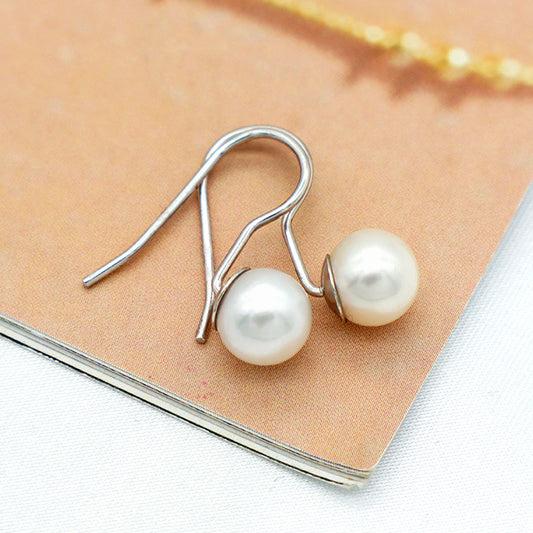 Trendy High Quality Round 925 Sterling Silver Fresh Water Pearl Hoop Earring