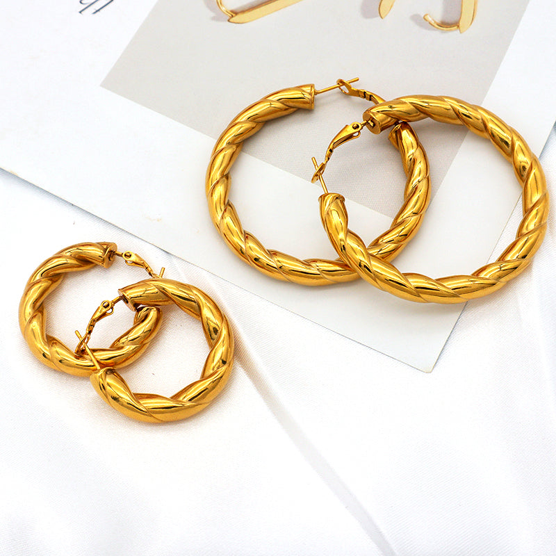 High Quality Europe standard punk jewelry 18k gold plated stainless steel earings women trendy jewelry 2021 chunky hoop earrings