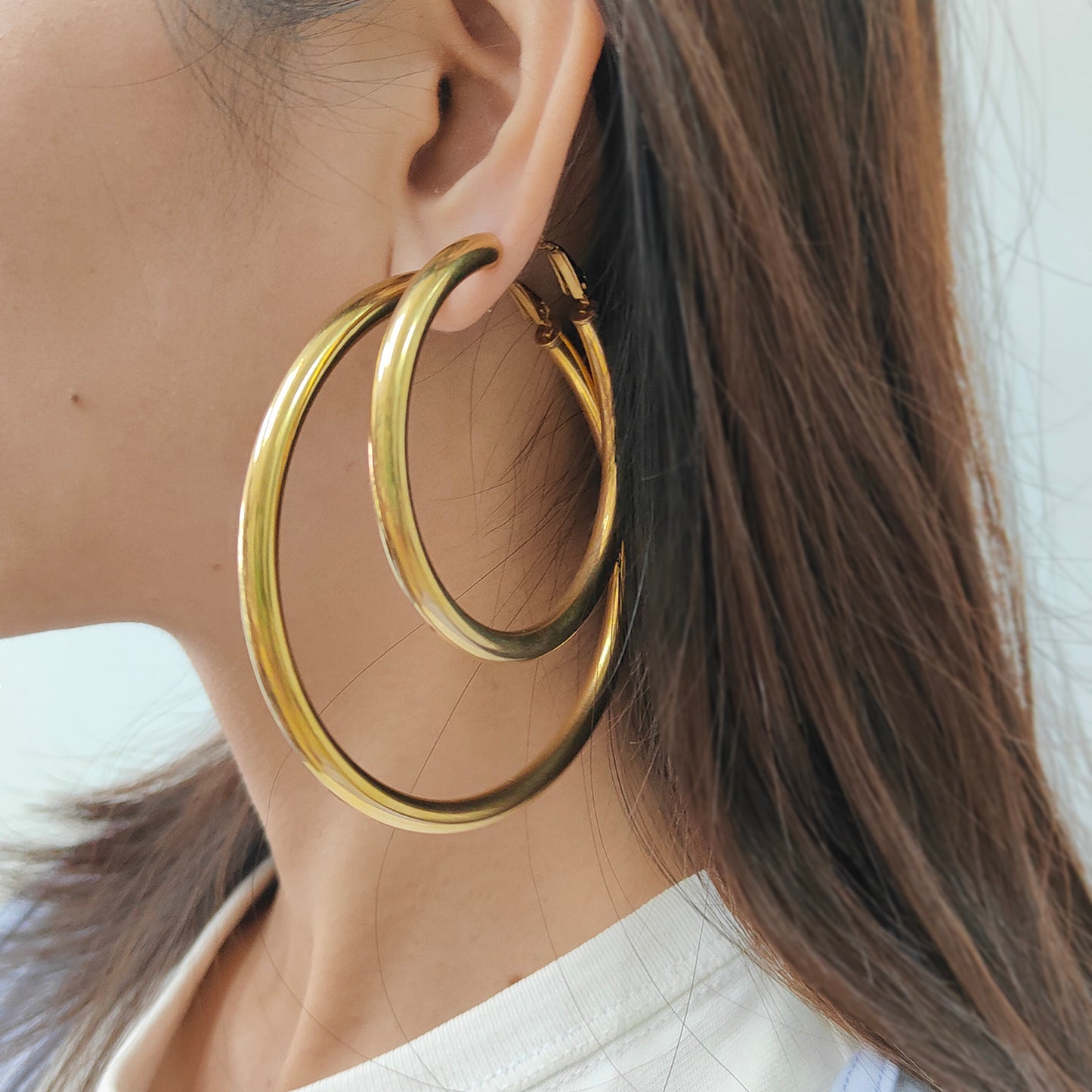 High Quality 2023 Trendy women girl earring gold plated stainless steel chunky hoops earrings