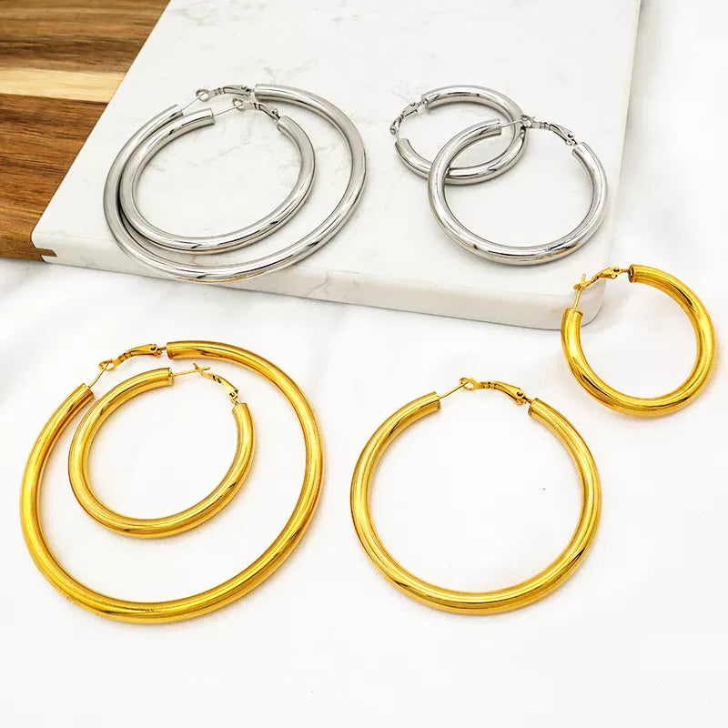 High Quality 2023 Trendy women girl earring gold plated stainless steel chunky hoops earrings
