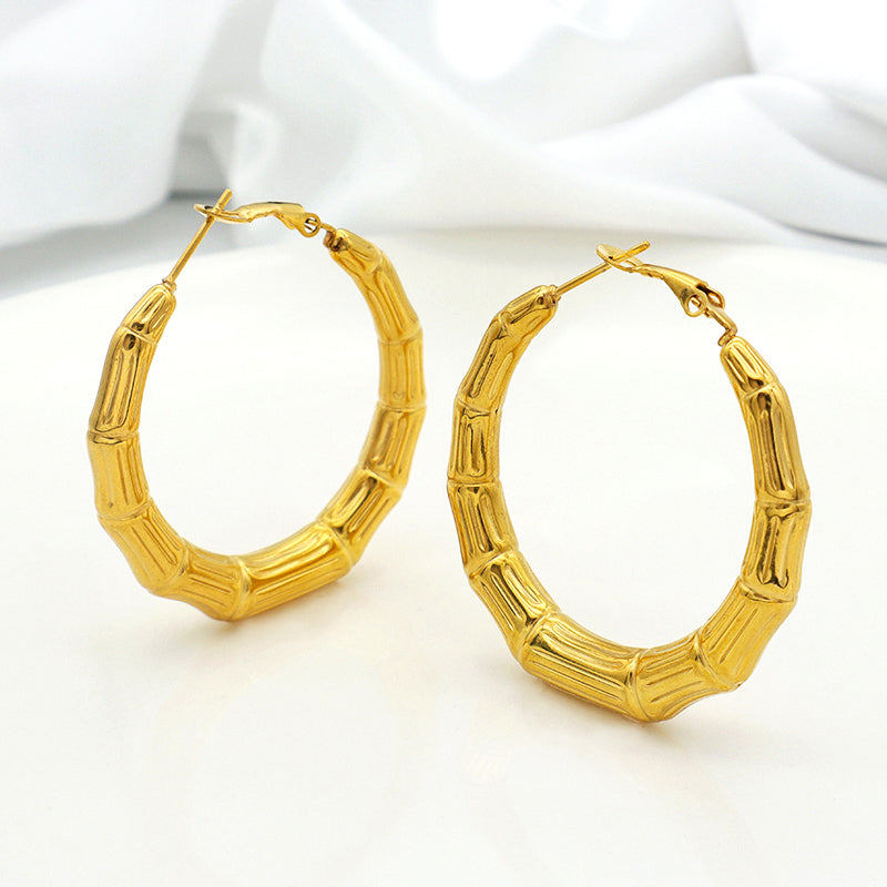 High Quality 2022 trendy women jewelry gold plated hoop chunky stainless steel earrings