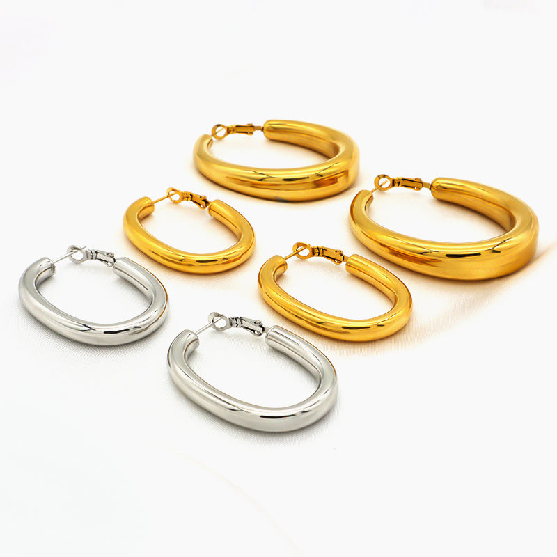 High Quality 2023 Trendy women earring jewelry gold plated titanium smooth huggie chunky stainless steel hoops earrings