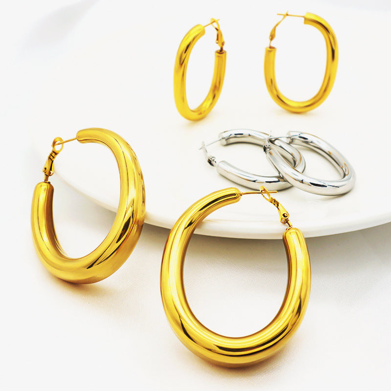 High Quality 2023 Trendy women earring jewelry gold plated titanium smooth huggie chunky stainless steel hoops earrings