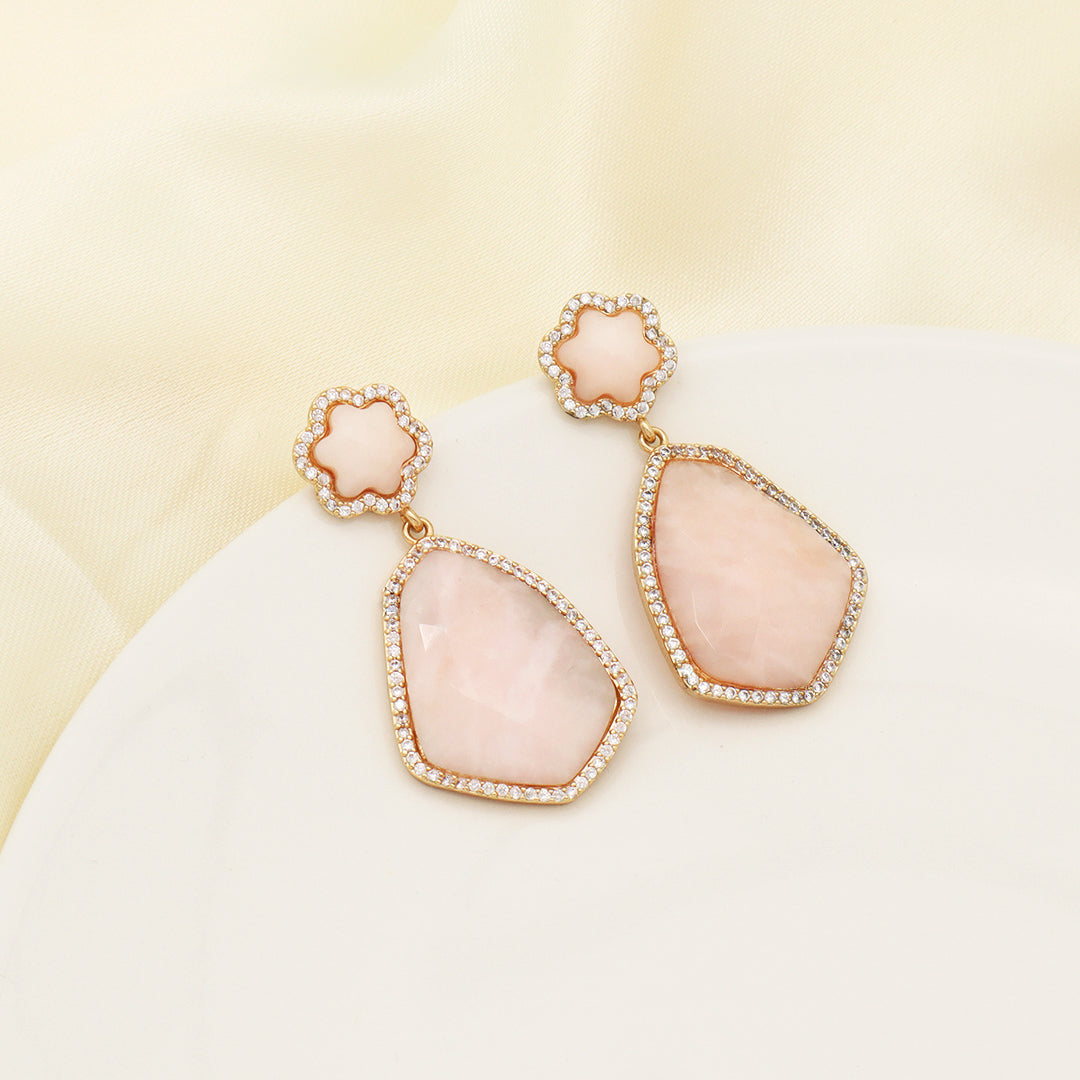 Wholesale Custom Manufacture Factory Pink Teardrop Earring Stud Micro Pave CZ Gold Plated Natural Stone Earrings For Women Gift
