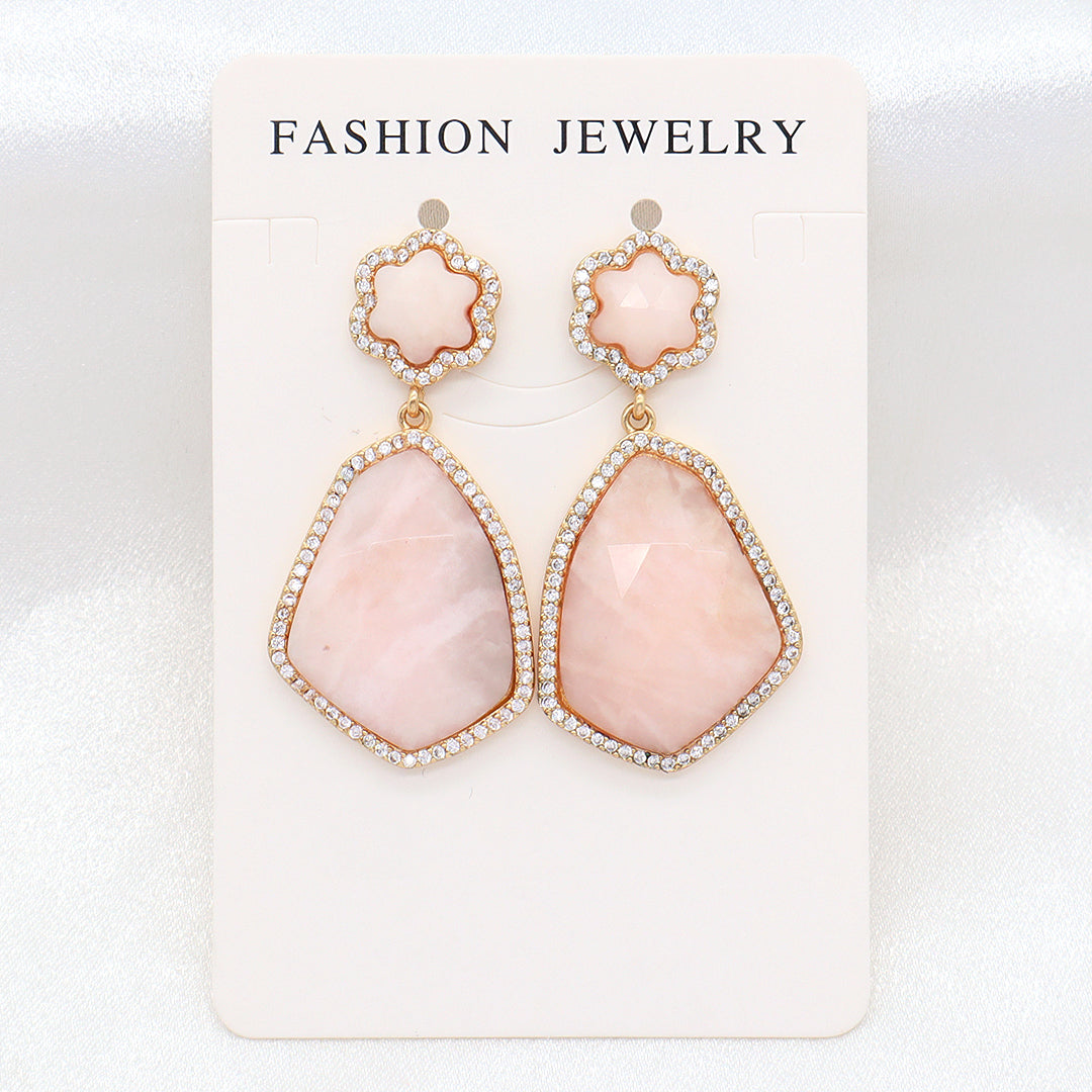 Wholesale Custom Manufacture Factory Pink Teardrop Earring Stud Micro Pave CZ Gold Plated Natural Stone Earrings For Women Gift