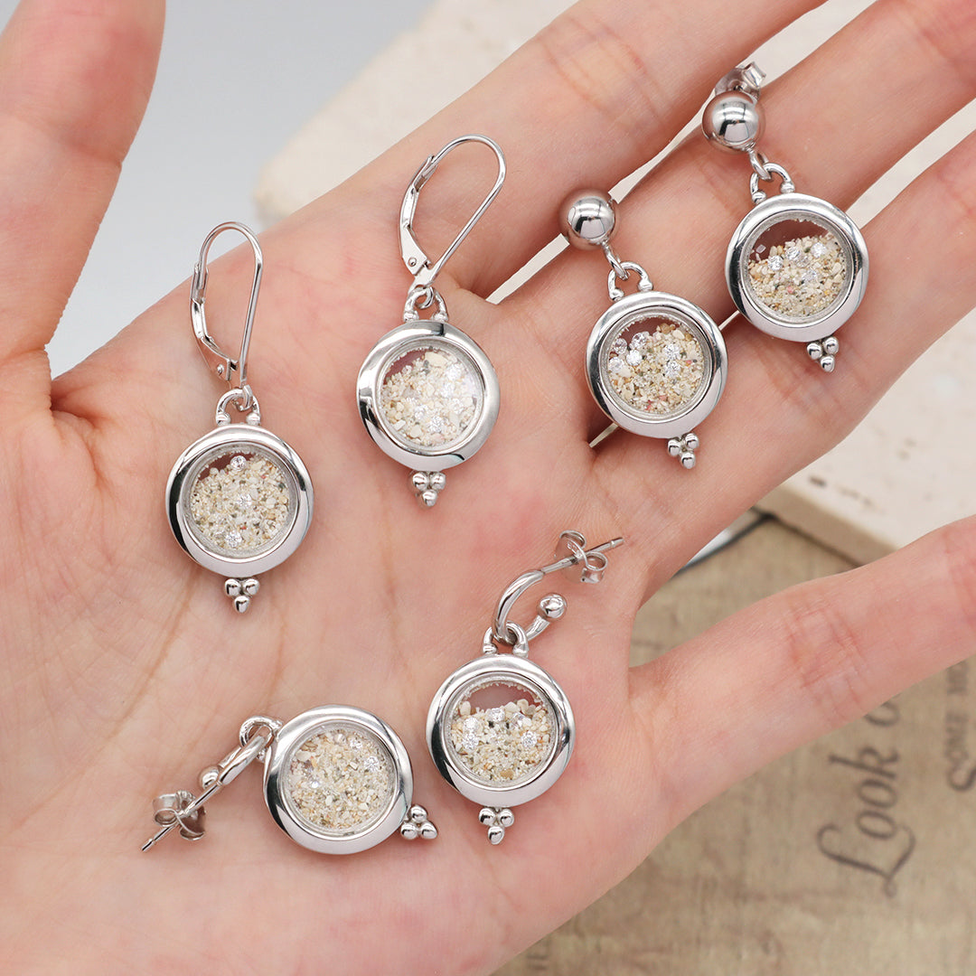 Good Quality New Manufacture Wholesale China Factory Custom Round Glass Mirror Sand CZ 925 Sterling Silver Hoop Earrings Stud Earrings For Women Gift