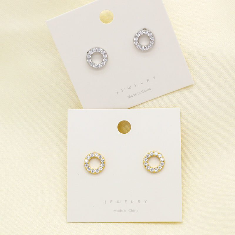 Classic Wholesale Lady 925 Sterling Silver studs earring Jewelry Hollowed Out Circle Gold Plated CZ Sterling Silver 925 Earrings