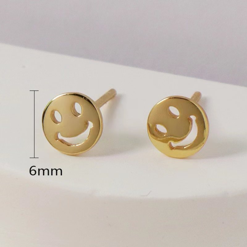 New Arrival Custom Wholesale Gold Plated Lightning Round Hollowed Smiley Face Sterling Silver 925 Stud Earrings For Women Gift