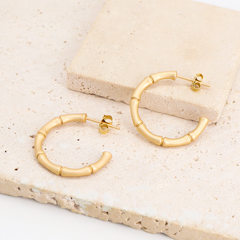 Wholesale Manufacture Customized New Arrival Fashion Women Gift Gold Plated 925 Sterling Silver Frosted Bamboo Hoop Earrings